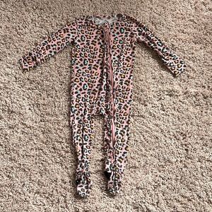 Posh Peanut Multicolored Leopard Footie Ruffled Zippered One Piece